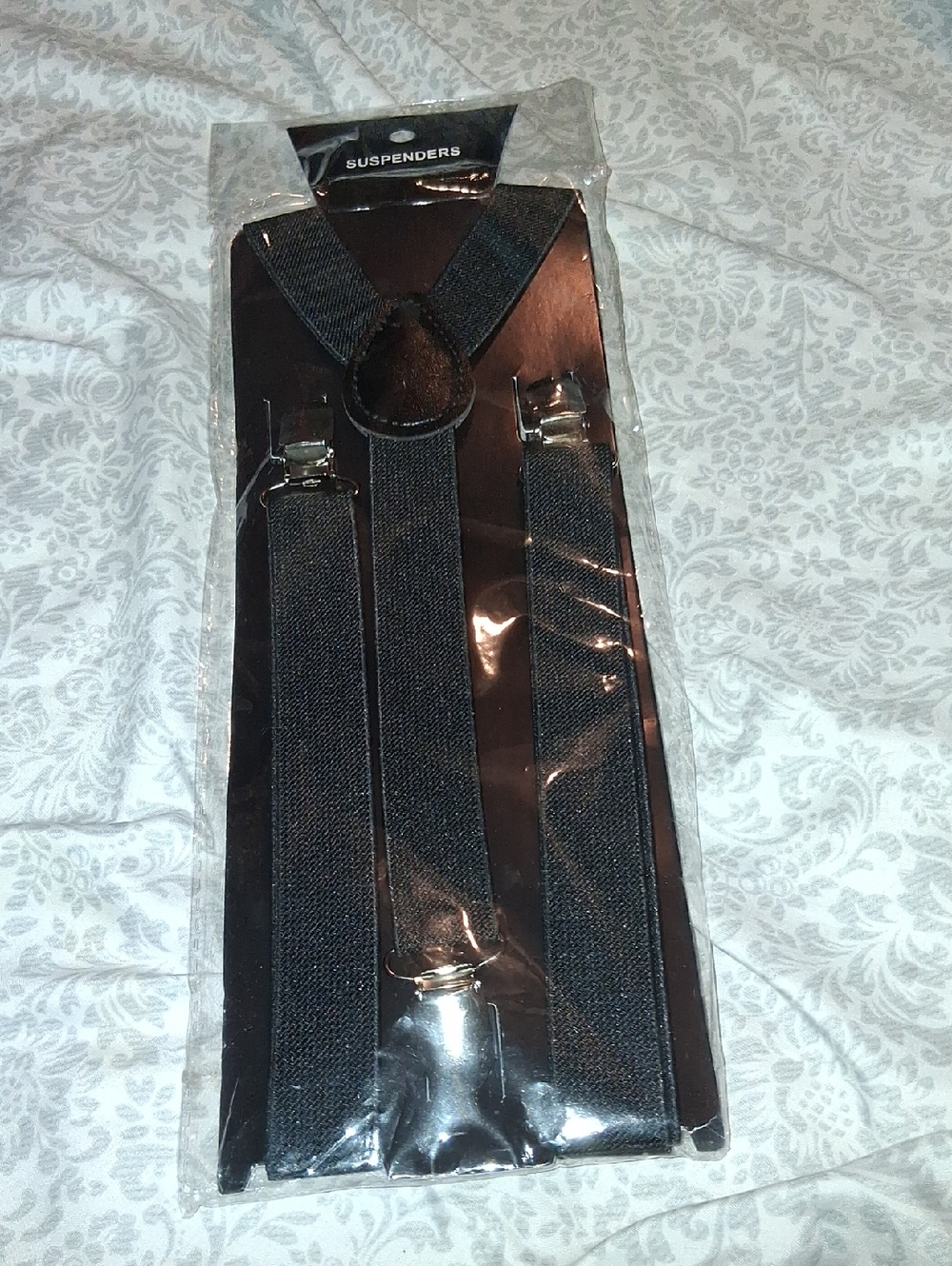 Amazon Black Men's Elastic Y-Back Suspenders with Silver Clips